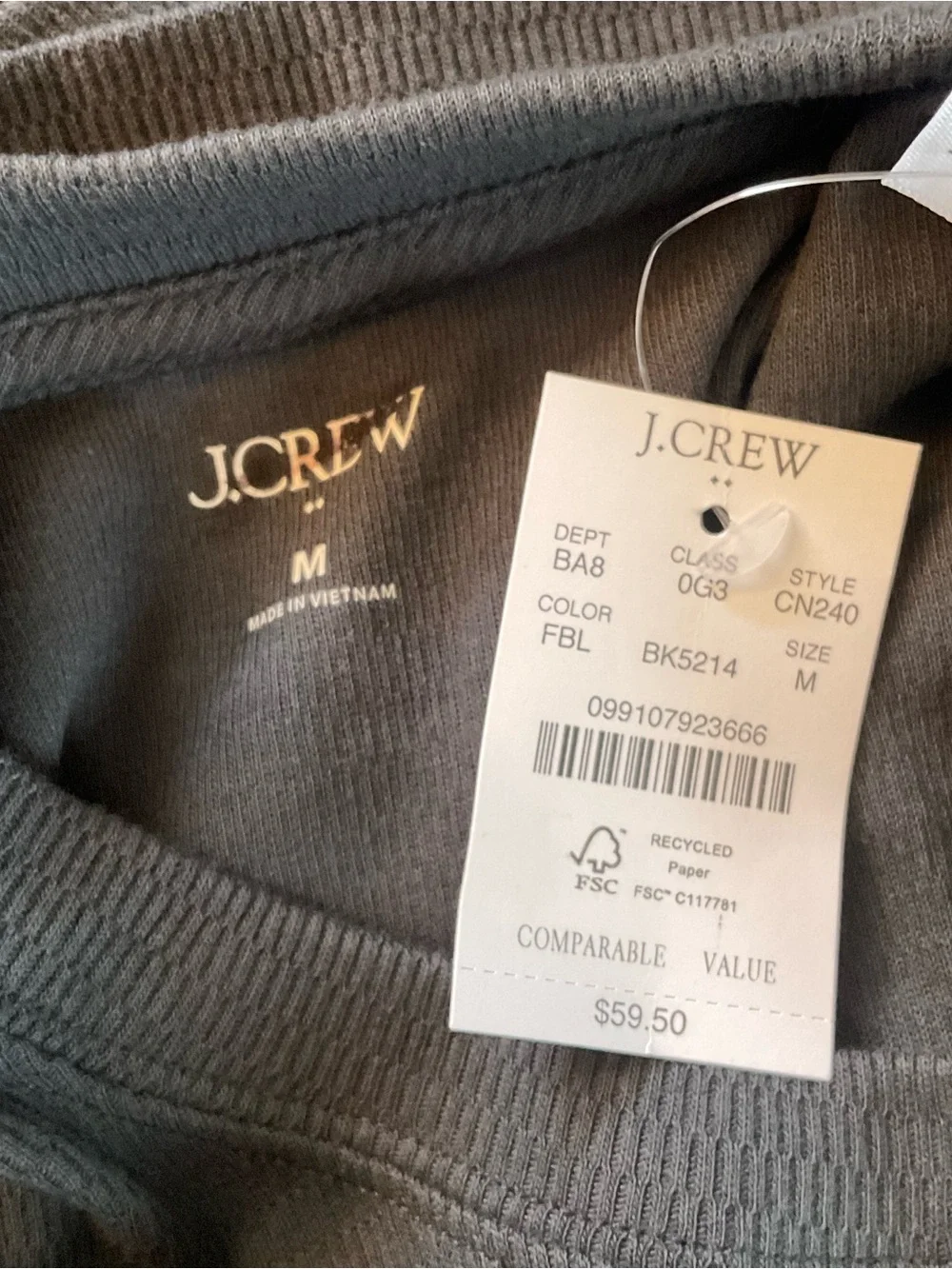 J.Crew Long-sleeve thermal crewneck tee Shirt T-shirt Faded Black Mens M NWT